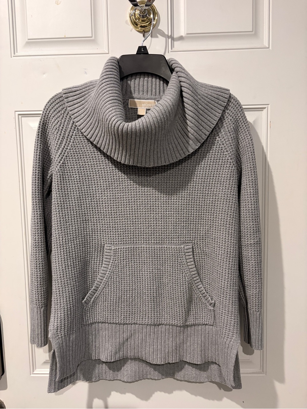 MICHAEL Michael Kors Light Gray Waffle-Knit Cowl Neck Sweater